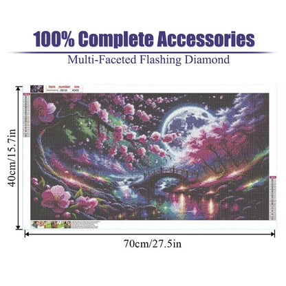 COHAYISY Flowers 5D Large Diamond Painting,Cherry Scenery with Moon Large Diamond Art Kits for Adults, DIY Round Full Drill Crystal Rhinestone Arts and Crafts Home Wall Decor 27.5 X 15.7inch