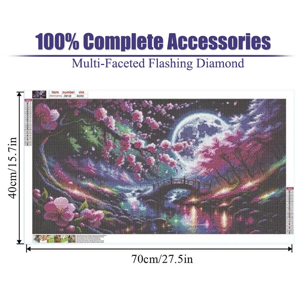 COHAYISY Flowers 5D Large Diamond Painting,Cherry Scenery with Moon Large Diamond Art Kits for Adults, DIY Round Full Drill Crystal Rhinestone Arts and Crafts Home Wall Decor 27.5 X 15.7inch