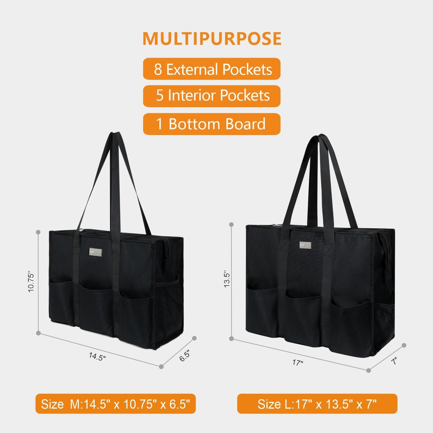 TOPDesign Utility Water Resistant Tote Bag with 13 Exterior & Interior Pockets, Top Zipper Closure & Thick Bottom Support, Perfect Gifts for Working Women, Teachers, Nurses, Accountants (Black)