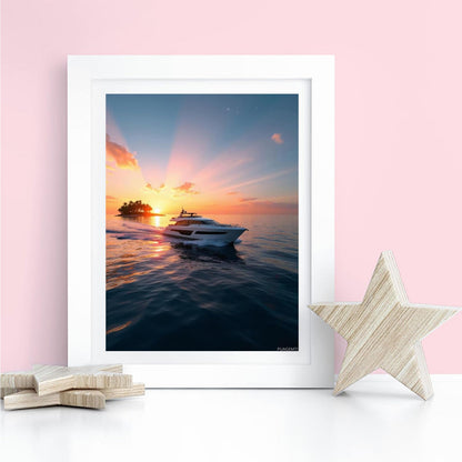 PUAGEMTI Sunset Yacht Island Cruise Scene Diamond Art Kits for Adults, 5D DIY Full Drill Diamond Painting Kits for Adults Beginners, Diamond Painting Kit for Wall Home Decor (No Frame) 12x16 Inch