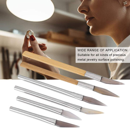 6pcs Agate Burnisher Knife Edged Agate Burnishing Tool Set Craft Polishing Tools Carving Precious Metal with Bamboo Iron Handle for Gold Platinum Jewelry Sterling Silver
