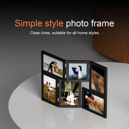 WARM&LOVE 6 Picture Frame, 4x6 & 4x4 Six Folding Hinged Photo Frames, Rustic Wood Desk Family Photo Collage Stand Vertical on Tabletop for Birthday Family Lover Gift (Black)