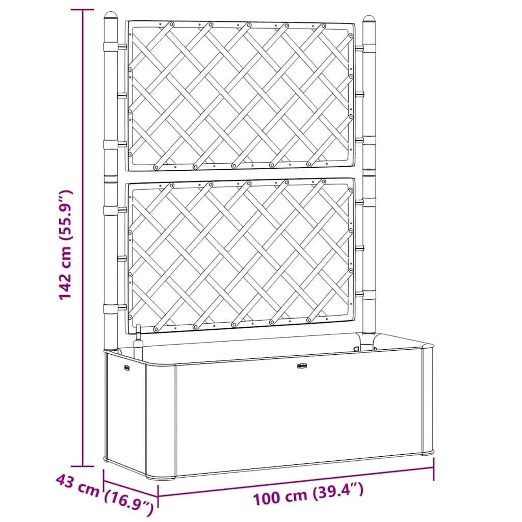 Mhdvray Raised Bed Planter 39.4x16.9x55.9 in Anthracite Plastic Self Watering Trellis Box for Climbing Plants Indoor Outdoor Patio Balcony Garden
