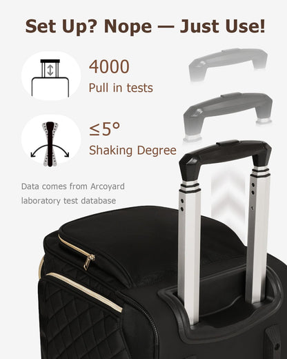 Arcoyard Sewing Machine Case with Wheels, Integrated Rolling Sewing Machine Carrying Tote Bag with Removable Bottom Board & Multiple Storage Pockets, Compatible with Singer, Brother, Janome, Black