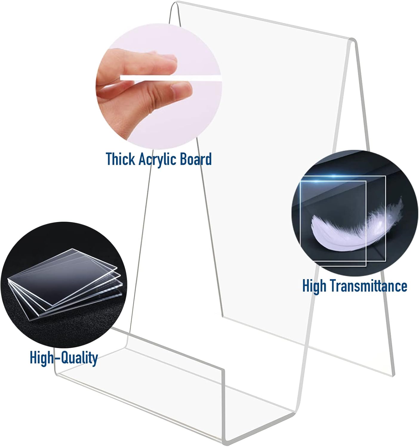 TRIMOU Clear Acrylic Book Stand with Ledge - Small Display Easel for Books, Pictures, Albums, Tablets, and More