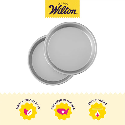 Wilton 2-Piece 9 x 2 Inch Round Cake Baking Pan Set, Even Heating Aluminum Bakeware for Tiered & Layered Cakes, Made without PFAS, Packaging May Vary