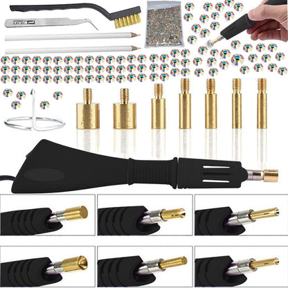 Hotfix Rhinestone Applicator Tool, 7-in-1 Hot Fixed Applicator Rhinestones Kit Include AB Crystal Rhinestones, 7 Tips, 2 Pencils, Tweezers and Support Stand