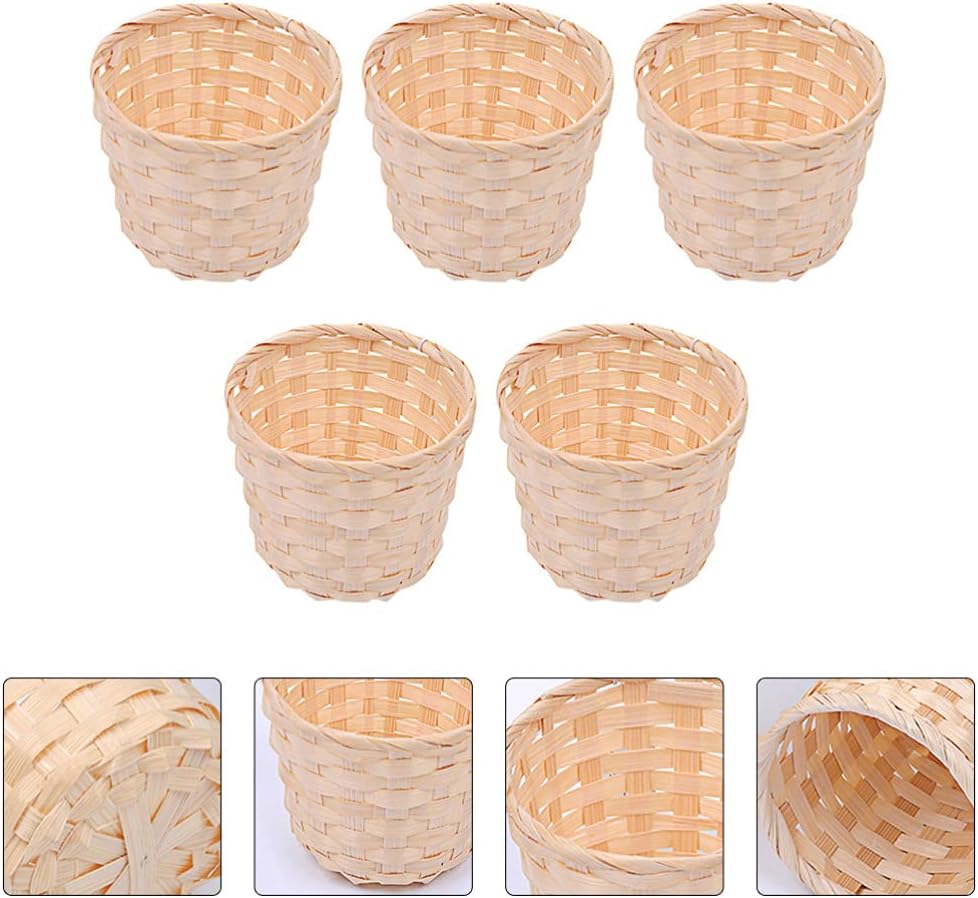 HANABASS 5 Pcs Desktop Weaving Storage Basket, Small Wood Woven Box for Crafts, Toys, Jewelry Organizer