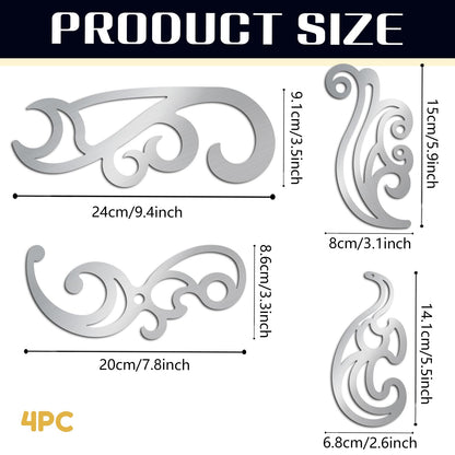 ORIGACH 4 Pcs Stainless Steel French Curve Ruler Metal Drafting Stencils Stainless Steel Template Rulers for Leather Sewing DIY Craft Supplies