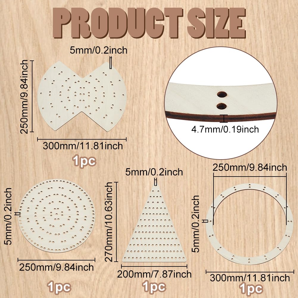 FINGERINSPIRE 4 Styles Wooden Wreath Frames for Craft Circular Wooden Wreath Boards Christmas Tree Shaped Macrame Flower Boards for Mesh Wreath Form Bow Shaped DIY Wreath Decor Supplies for Christmas