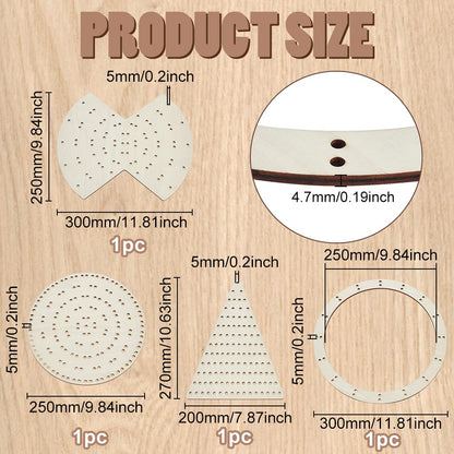FINGERINSPIRE 4 Styles Wooden Wreath Frames for Craft Circular Wooden Wreath Boards Christmas Tree Shaped Macrame Flower Boards for Mesh Wreath Form Bow Shaped DIY Wreath Decor Supplies for Christmas