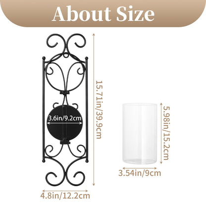 Sziqiqi Candle Sconces - Set of 2 Black Candle Holders for Pillar Contemporary Wall Decorations Sconce Decorative Metal Wall Art for Living Room Bedroom Bathroom Kitchen Dining Room