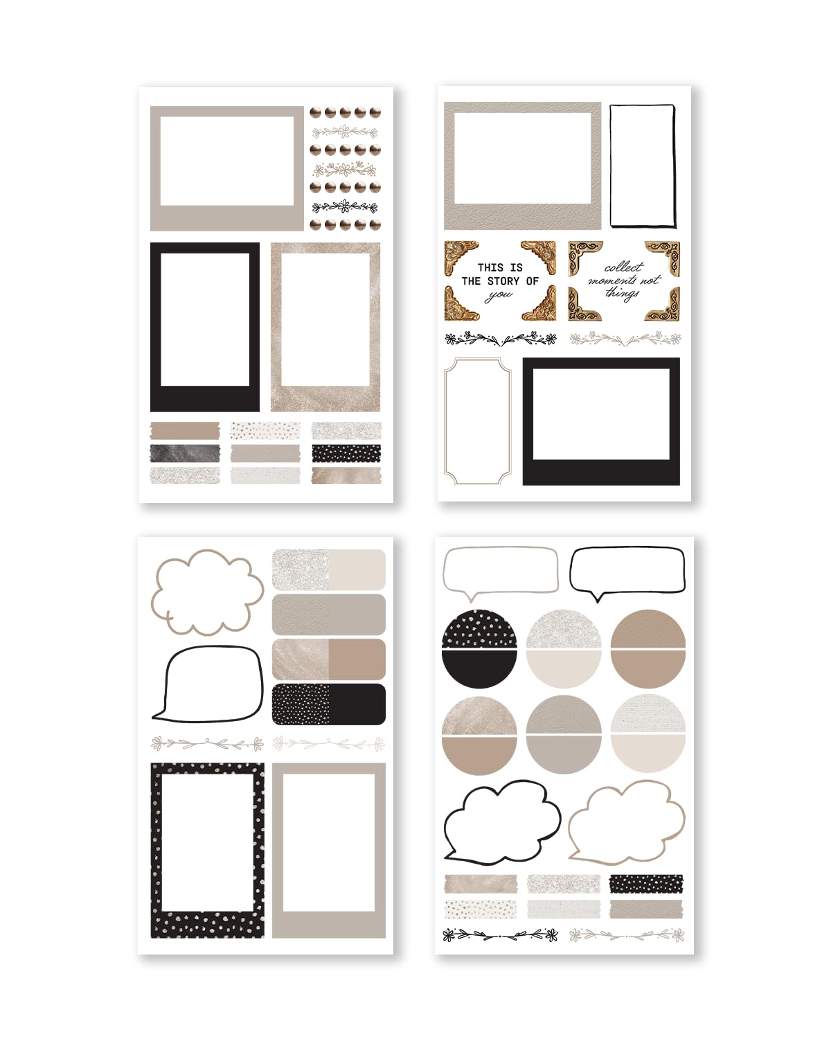 Rongrong Treasured Memory Sticker Book – 24 Pages of Vintage-Inspired Stickers for Journals, Planners & Scrapbooks – Neutral Tones, Handwritten Notes, Quotes & Photo Frame Stickers