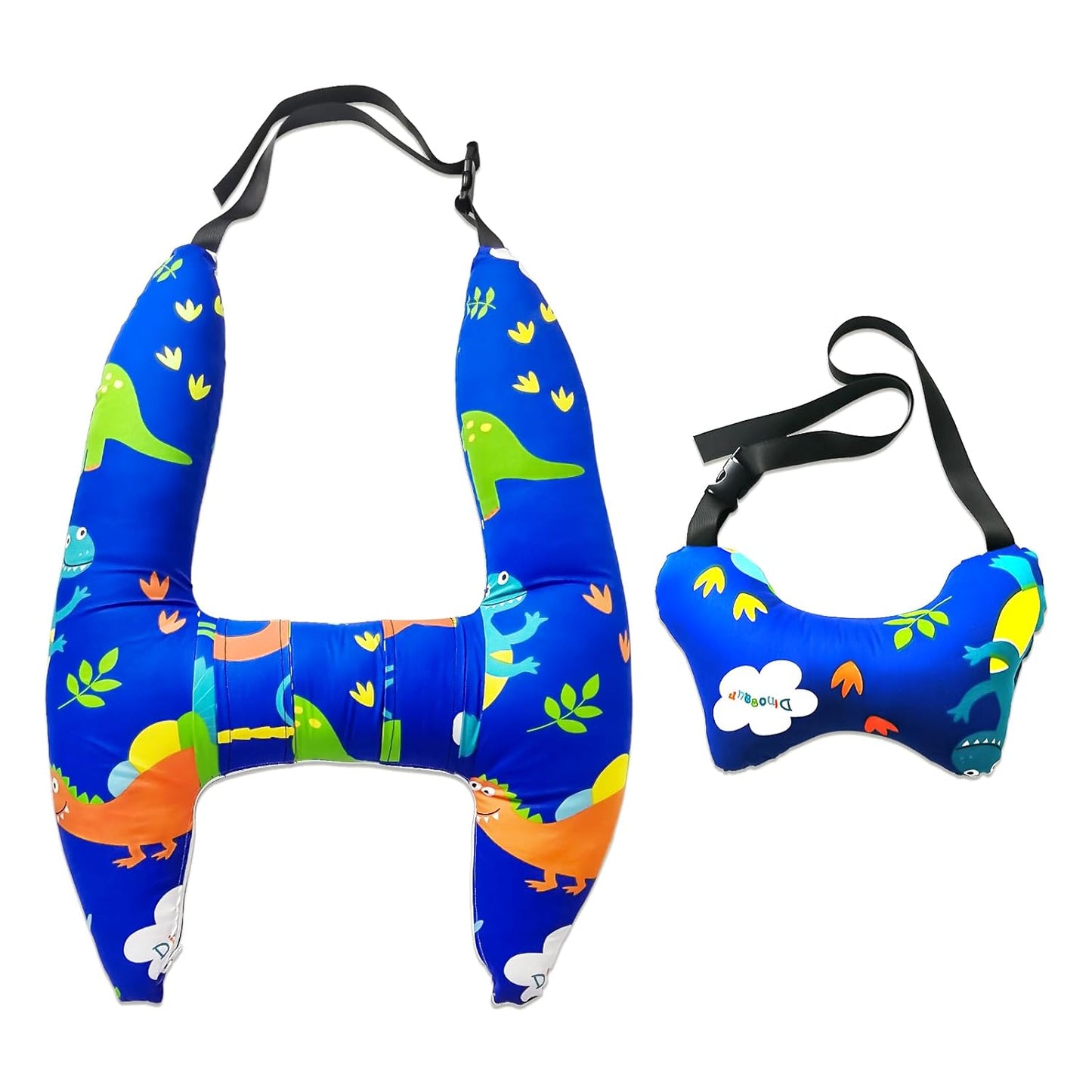 Ivtivfu H-Shape Car Seat Pillow for Kids (Blue Dinosaur), Kids Car Pillows for Sleeping, Child Car Sleeping Head