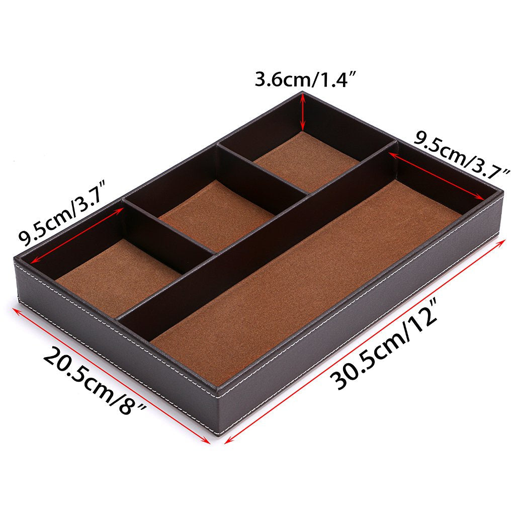 BTSKY 4 slots Desk Drawer Organizer, PU Leather Drawer Storage Organizer Divider for Office Desk Supplies Value Collection and Accessories Multi-Purpose Storage Desktop Organizer Tray(Brown)
