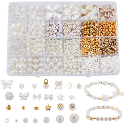 BEAMARKER 1443Pcs Assorted Pearl Beads Bracelet Making Kit Flower Bow Butterfly Star Heart Round Alphabet Gold Spacer Bead Acrylic Alloy Enamel Clay Charms Pendants for DIY Jewelry Bracelet Necklace