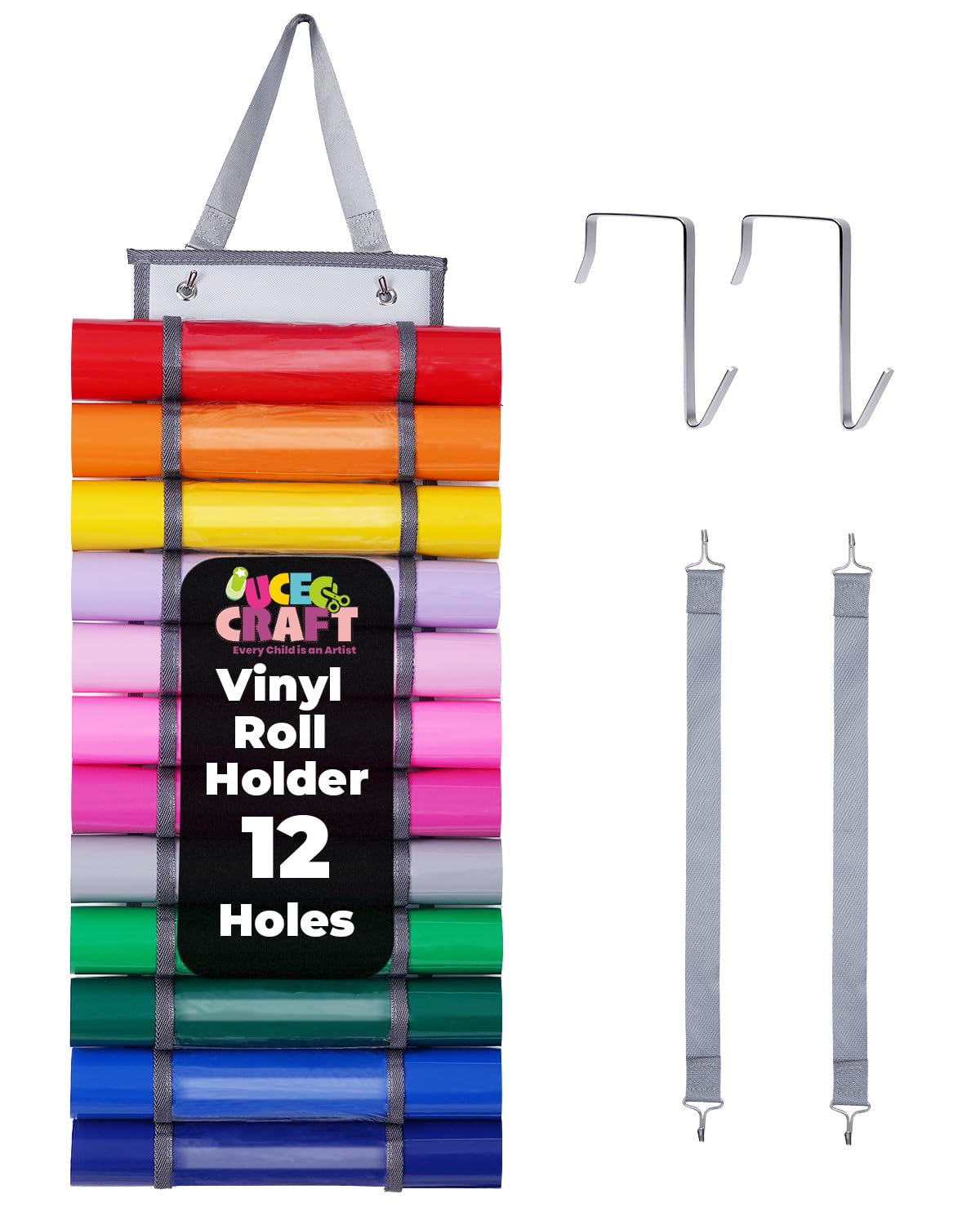 UCEC 12 Compartment Vinyl Roll Storage Organizer, Clear PVC, Hanging Wall Mount for Cricut Vinyl, Gift Wrap, Craft Paper