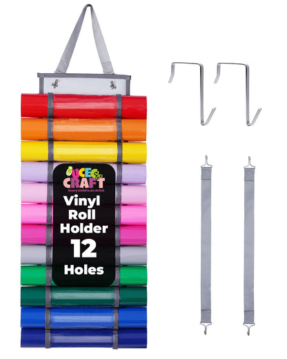 UCEC 12 Compartment Vinyl Roll Storage Organizer, Clear PVC, Hanging Wall Mount for Cricut Vinyl, Gift Wrap, Craft Paper