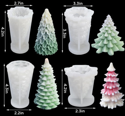 TOPYS 4PCS Christmas Tree Silicone Molds, 3D Candle Molds for Scented Candle Making Handmade Soap Bath Bomb Lotion Bar Chocolate Jello, DIY Xmas Tree Shaped Silicone Mold for Home Party Decoration