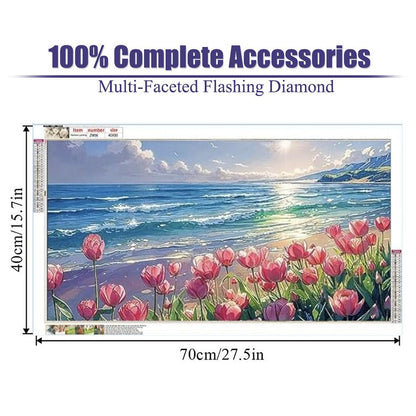 Large Tulip Diamond Painting Kits,Diamond Art for Adults Sunrise Over The Sea Full Round Drill Large Size(27.5 X 15.7inch),Abstract Scenery Paint with Diamonds Crystal Gem for Gift,Wall Decor
