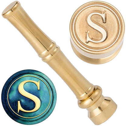 CRASPIRE Alphabet Sealing Wax Stamps Letter S Wax Seal Stamps 15mm Mini Initials Removable Golden Brass Heads Bamboo Metal Handle for Envelope Invitation Wedding Embellishment Gift Packing Card Making