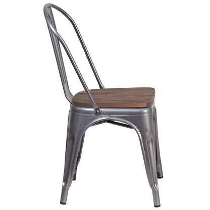Flash Furniture Lincoln 4 Pack Clear Coated Metal Stackable Chair with Wood Seat