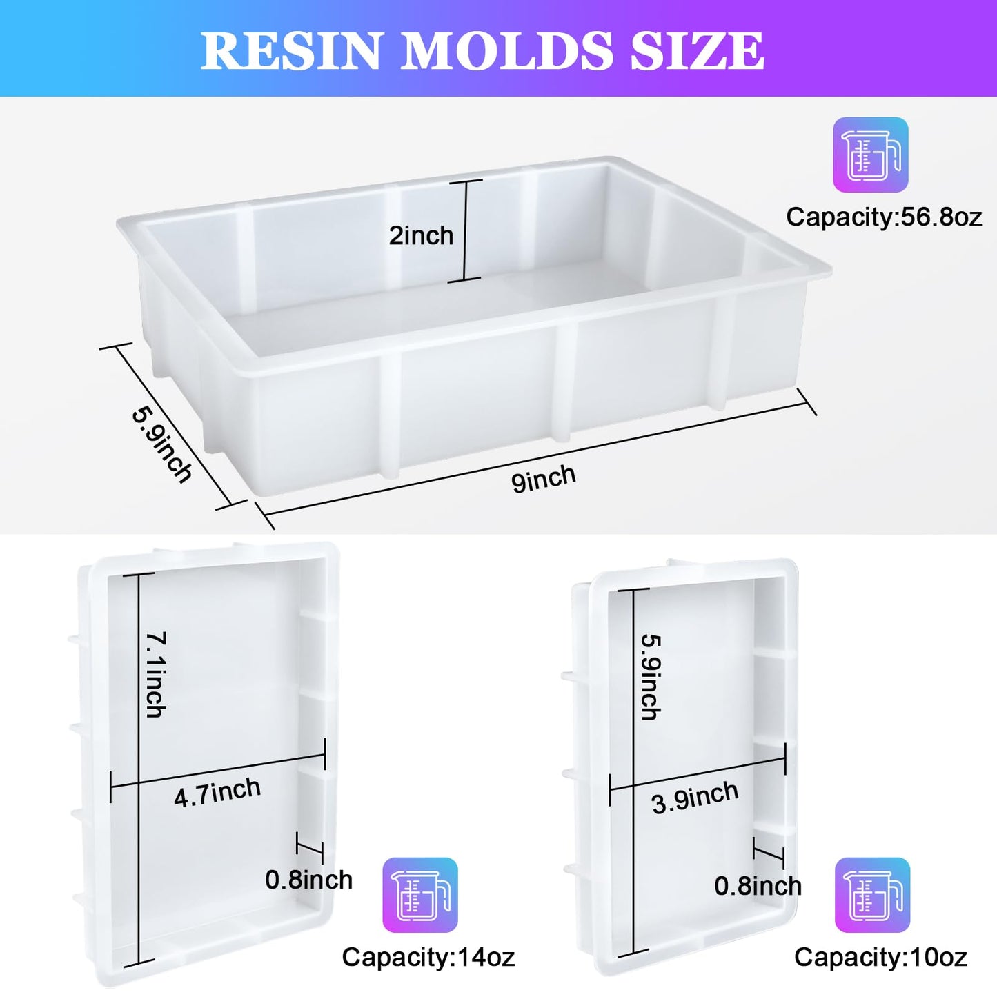 KISREL Large Rectangular Resin Molds, Epoxy Resin Casting Deep Silicone Mold, Large Molds for Flower Preservation, Deep Pour Molds for Furniture Decoration, DIY Wedding Bouquets, Valentine's Day Gifts