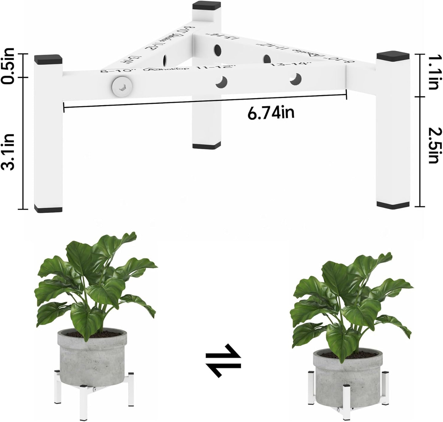 Adhoklop 2 Pack 8-14 Inch Adjustable Plant Stand Indoor for Pots, Heavy-Duty Metal Flower Pot Holder Indoor/Outdoor