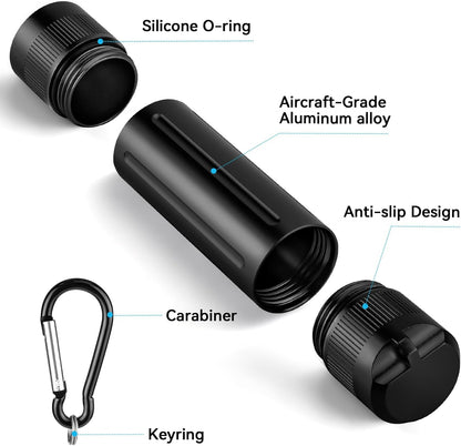Airtight Smell Proof Container, Durable Black Stash Jar with Dual-Opening, Portable Sealed Metal Tube for Herbs and