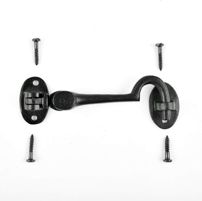 Renovators Supply Manufacturing Door Latch Lock, 4.5 in. Black Wrought Iron Swivel Hook and Eye Latch