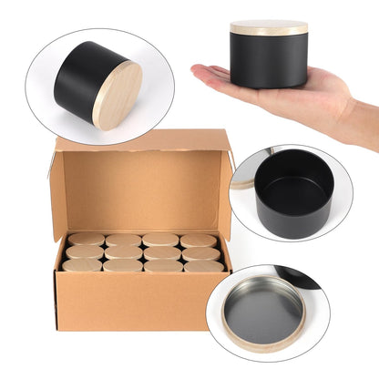 SONVIIBOX 24 PCS 4oz Candle Tins, Black tins with Wood-Grain Metal lids,Candle Jars for Making Candles Bulk,4 oz Candle Jars,Tin Jars for Candle Making (4OZ, Black)