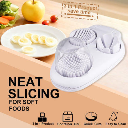 Velicber 3 in 1 Egg Slicer For Hard Boiled Eggs, 3 Slice Modes Egg Slicer with Stainless Steel Wire Egg Cutter Heavy Duty for Hard Boiled Eggs, Strawberry, Grape, Kitchen Dicer Tool