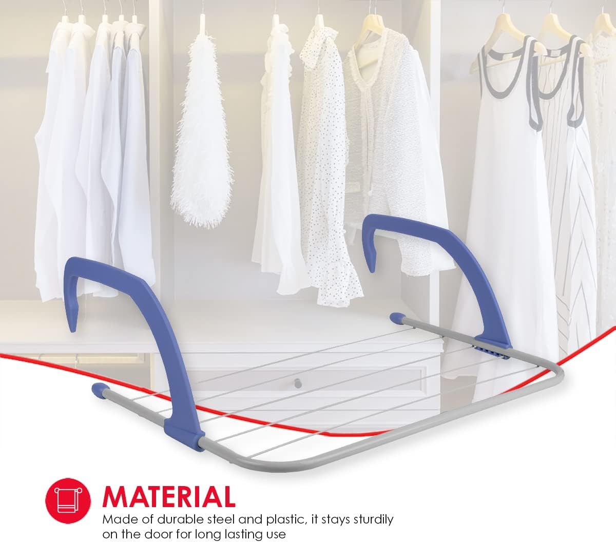 Home Basics Over The Door Laundry Drying Rack - Lightweight Heavy-Duty Door Hanger Rod for Indoor Air Drying