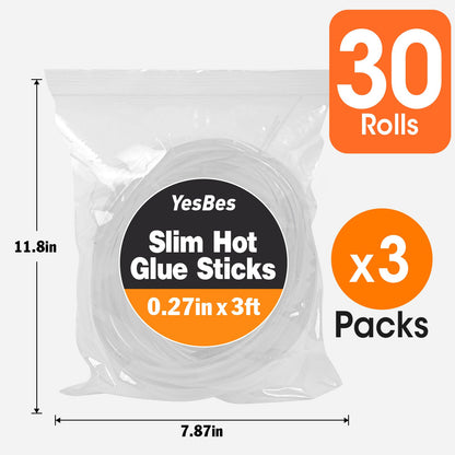 30 Pack Long Mini Hot Glue Stick Rolls, Each 3 FT Long x 0.27" Diameter Glue Sticks for Glue Gun, Perfect Fit for Mini Glue Guns, Widely Used in Wood, Metal, Glass, Plastic, Floral, Fabric, and More