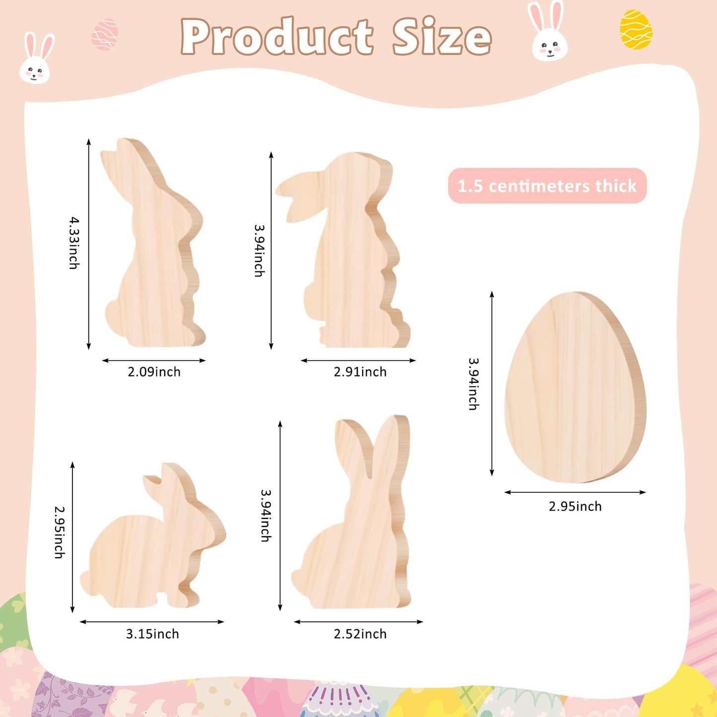 12 PCS 4 Inch Unfinished Wooden Cutouts, Blank Wood Bunny Eggs Shapes for DIY Craft Projects, Table Centerpieces and Signs (Rabbit&Eggs)