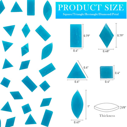 LITMIND Teal Blue Stained Glass Mosaic Tiles - 240 Pieces in 5 Shapes (Rectangle, Triangle, Rhombus, Square, Leaf) Mixed Sizes for Crafts, Mosaic Projects & Home Décor