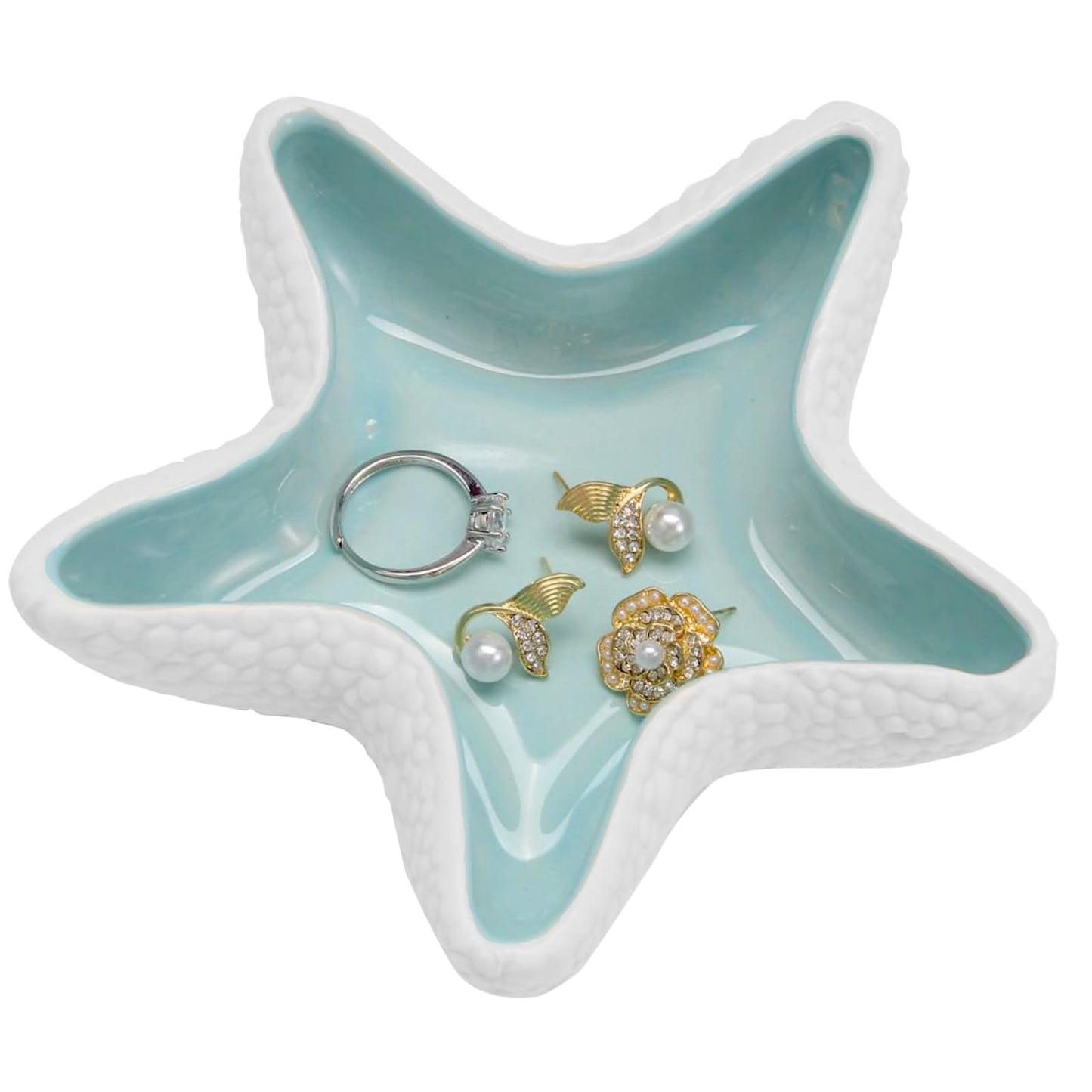 Jewelry Dish Tray For Coastal Beach Room Decor,Cute Ceramic Ring Holder Gift For Women Sister Mom Friend ,Decorative Trinket Jewelry Organizer Tray For Rings Earrings Necklaces ets (Blue starfish)