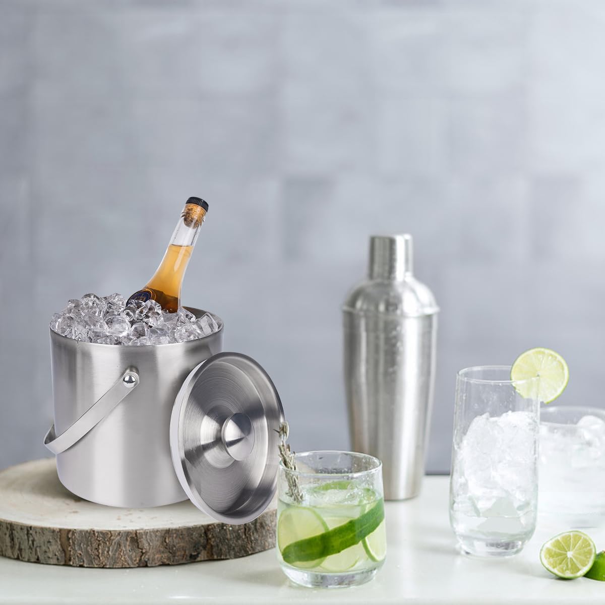 NBNSTHV 3L Double-Wall Insulated Stainless Steel Ice Bucket with scoop for Cocktail Bar - Metal Ice Bucket for freezer