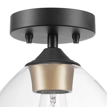GLOBE Electric Harrow 1-Light Semi-Flush Mount Ceiling Light with a Matte Black Finish, Gold Accent Socket and Clear Glass Shade, Dimmable Option