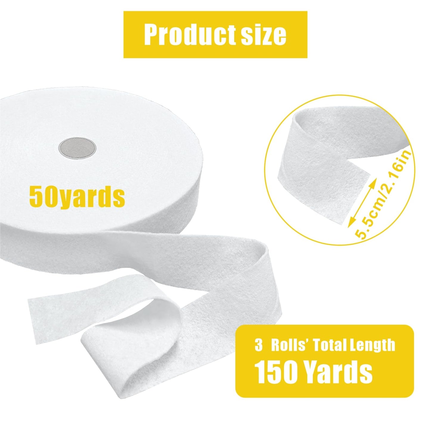 3 Rolls Jelly Roll Batting Strips for Rugs 2 1/4 in Cotton Blend Batting on a Roll Total 150 Yards Quilt Batting by a Roll Batting for Upholstery Cotton Rolls for Jelly Roll Throw Rug