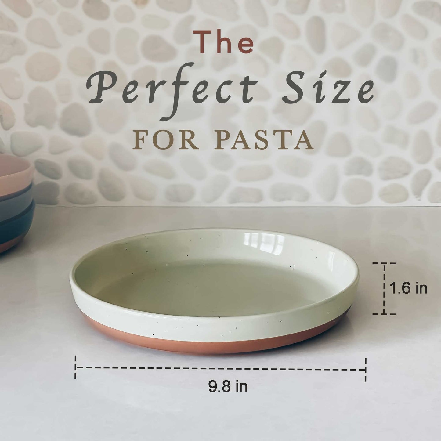 MORA Ceramic Flat Pasta Bowl Set of 4-35oz, Microwave Safe Plate with High Edge - Modern Porcelain Dinnerware for Kitchen and Eating, Large Wide Bowls/Plates for Serving Dinner, Salad, etc- Neutrals