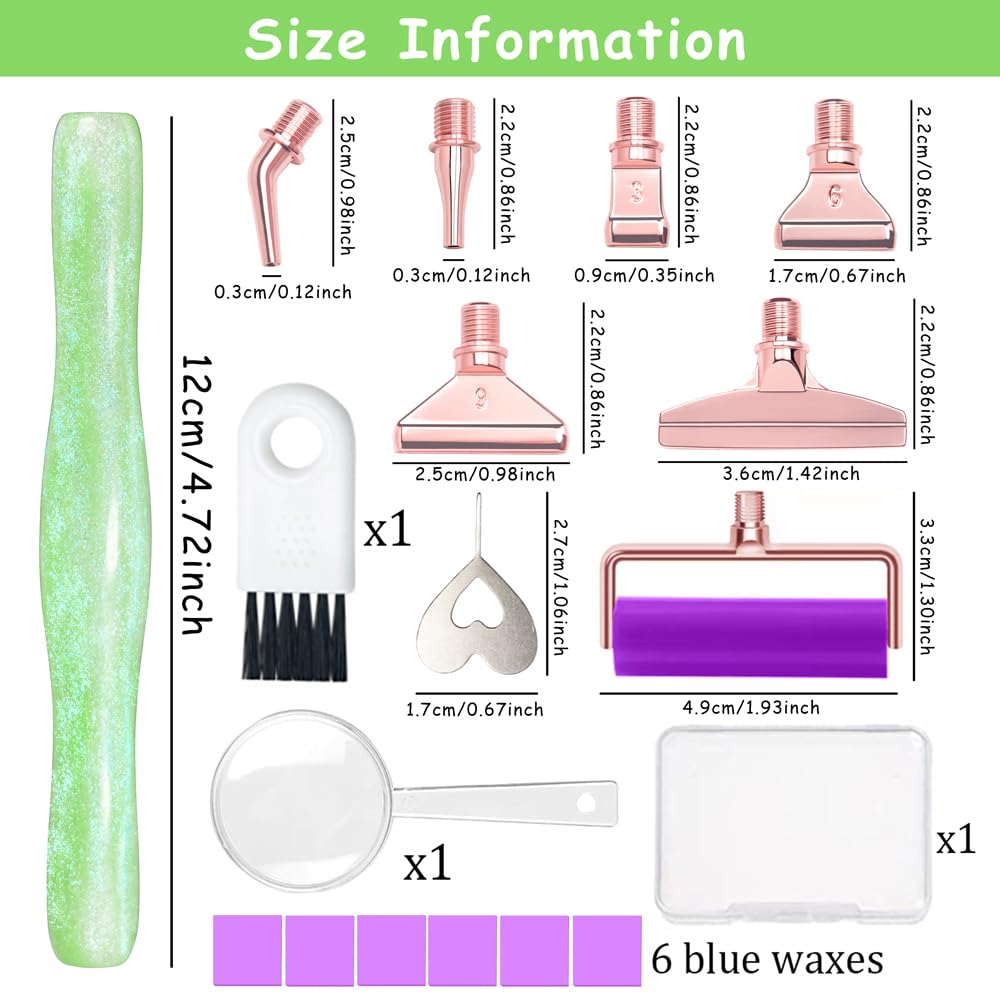 Praise V Do Diamond Painting Art Drill Pen Kit with Screw Stainless Steel Rose Metal Tip Nibs Placers Roller Tool Accessories, Ergonomic Diamond Art Pen for 5D Diamond Paint Bead Dot Green