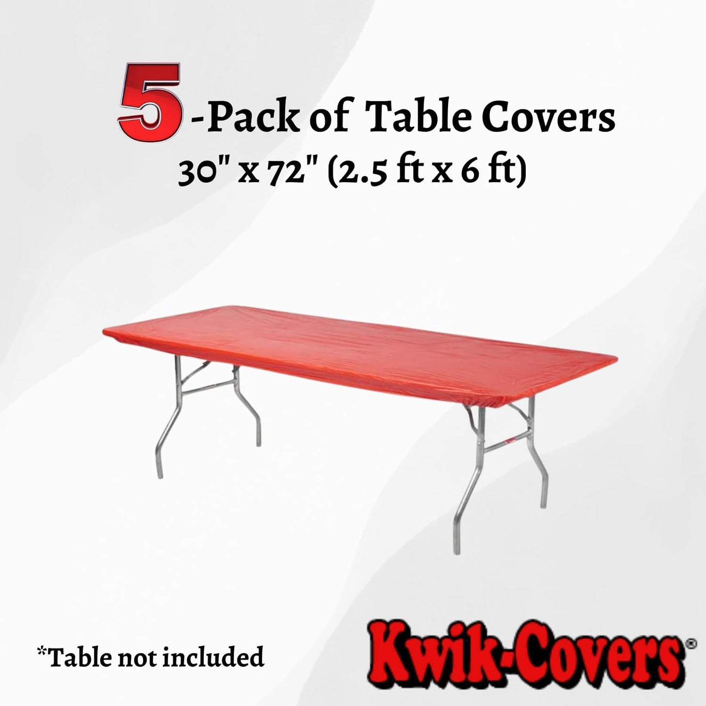 Kwik-Covers 6' 30" 72", 5 Rectangle Plastic Table Covers x Bundle of (Red)