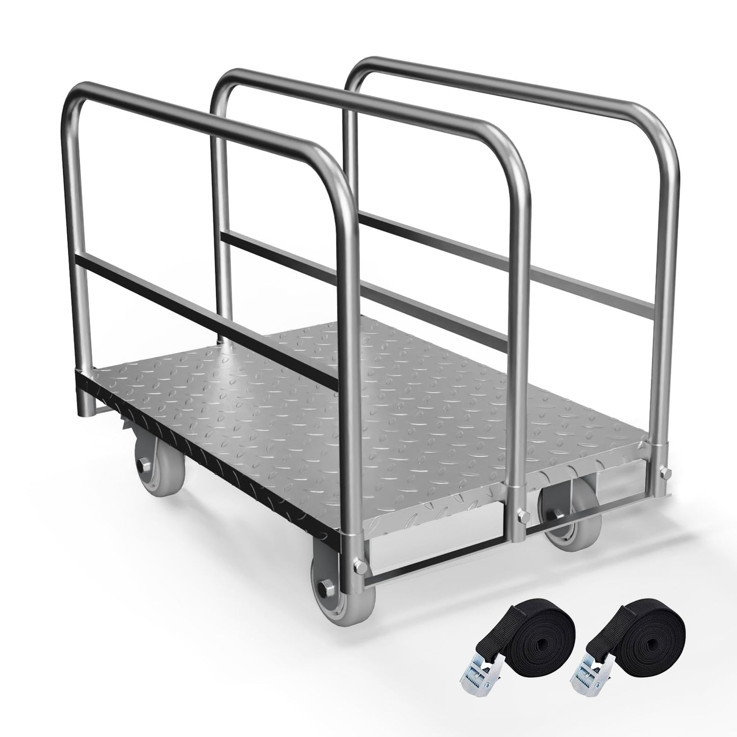Panel Cart, Heavy Duty Flatbed Cart with 5In Swivel Caster 2000LBS Weight Capacity Lumber Drywall Mattress Cart Transporting Heavy Loads with Ease and Efficiency 2PCS Straps for Platform Truck