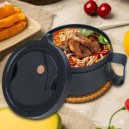 Ronanemon 2 Pack Soup Bowl with Handles, Microwave Ramen Bowl with Lid for Soup and Instant Noodles,Oatmeal, Gumbo, Salad,BPA Free(Black Black)