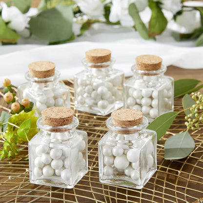 Kate Aspen Set of 18 Square Glass Favor Jar with Cork Stopper, Petite Treats, Spice Jars, Sugar Scrubs, Bath Salt, Office Supplies