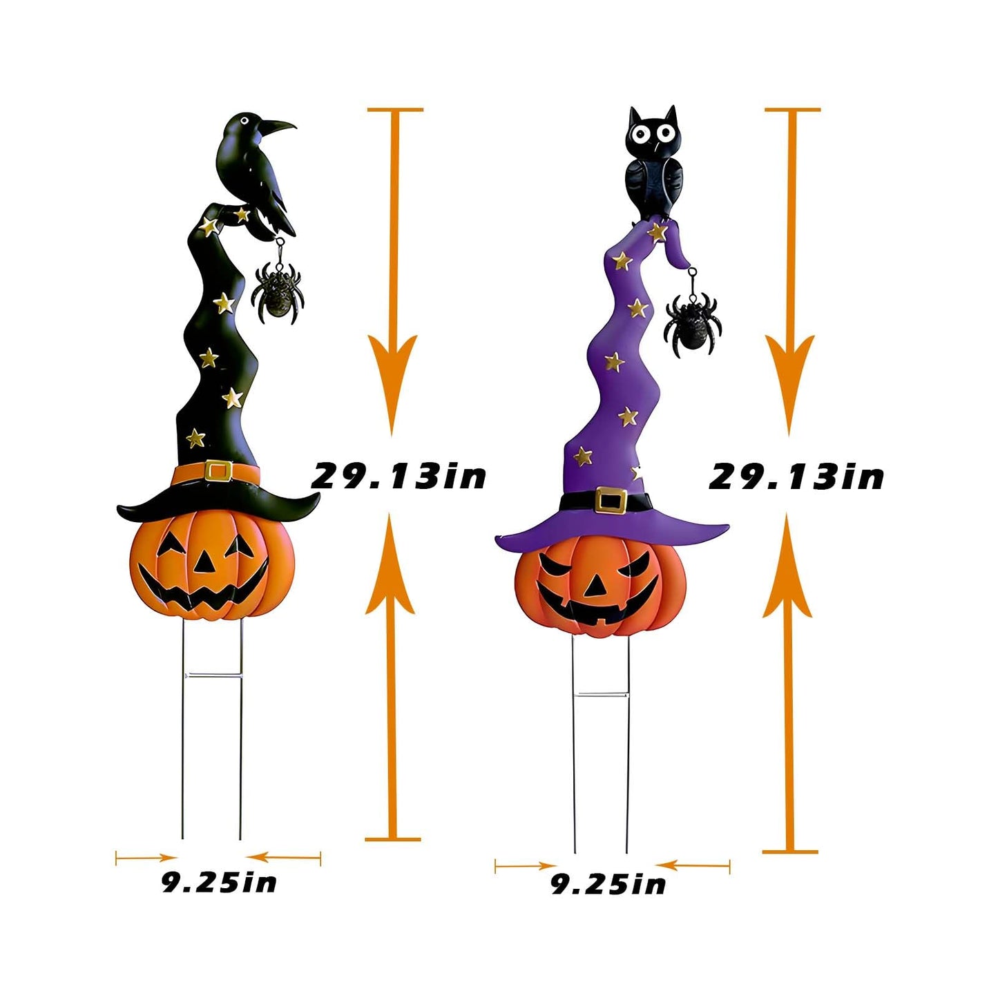 2 Pack Halloween/Thanksgiving Garden Decorations, Metal Jack-O-Lantern Stakes with Witch Hats, Scary Yard Sign Outdoor Lawn Decor, Metal Pumpkin Outdoor Halloween Yard Signs