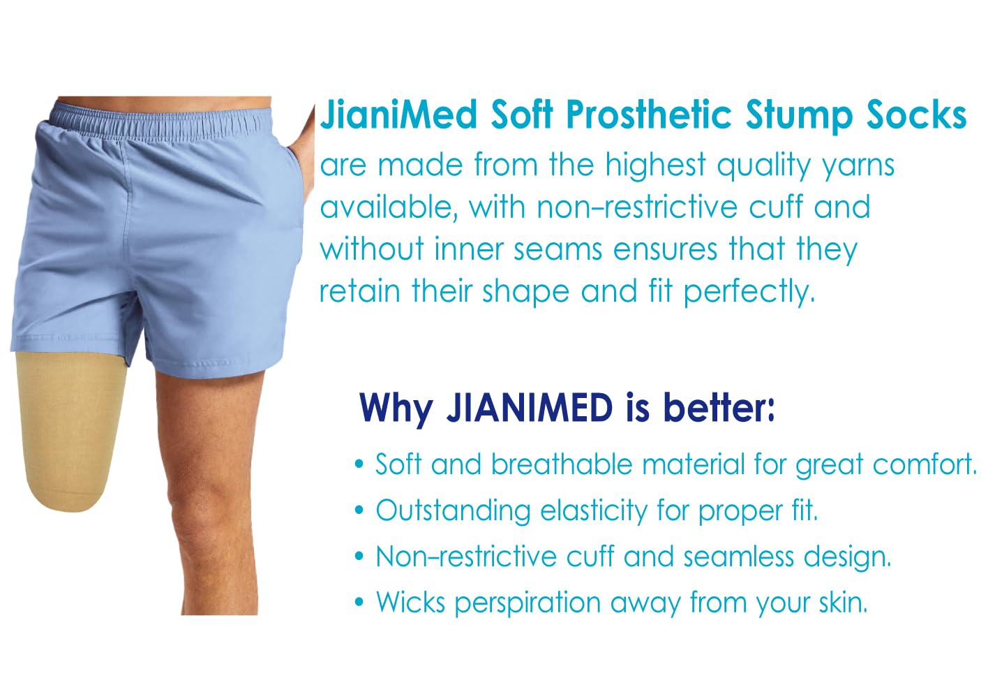 JianiMed Cotton Prosthetic Stump Socks – AK, 1 PLY, Light Compression, Soft, Thin, Amputee Socks, Taiwan Excellence, 4 PCS XL/2XL/3XL