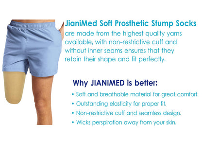 JianiMed Cotton Prosthetic Stump Socks – AK, 1 PLY, Light Compression, Soft, Thin, Amputee Socks, Taiwan Excellence, 4 PCS XL/2XL/3XL