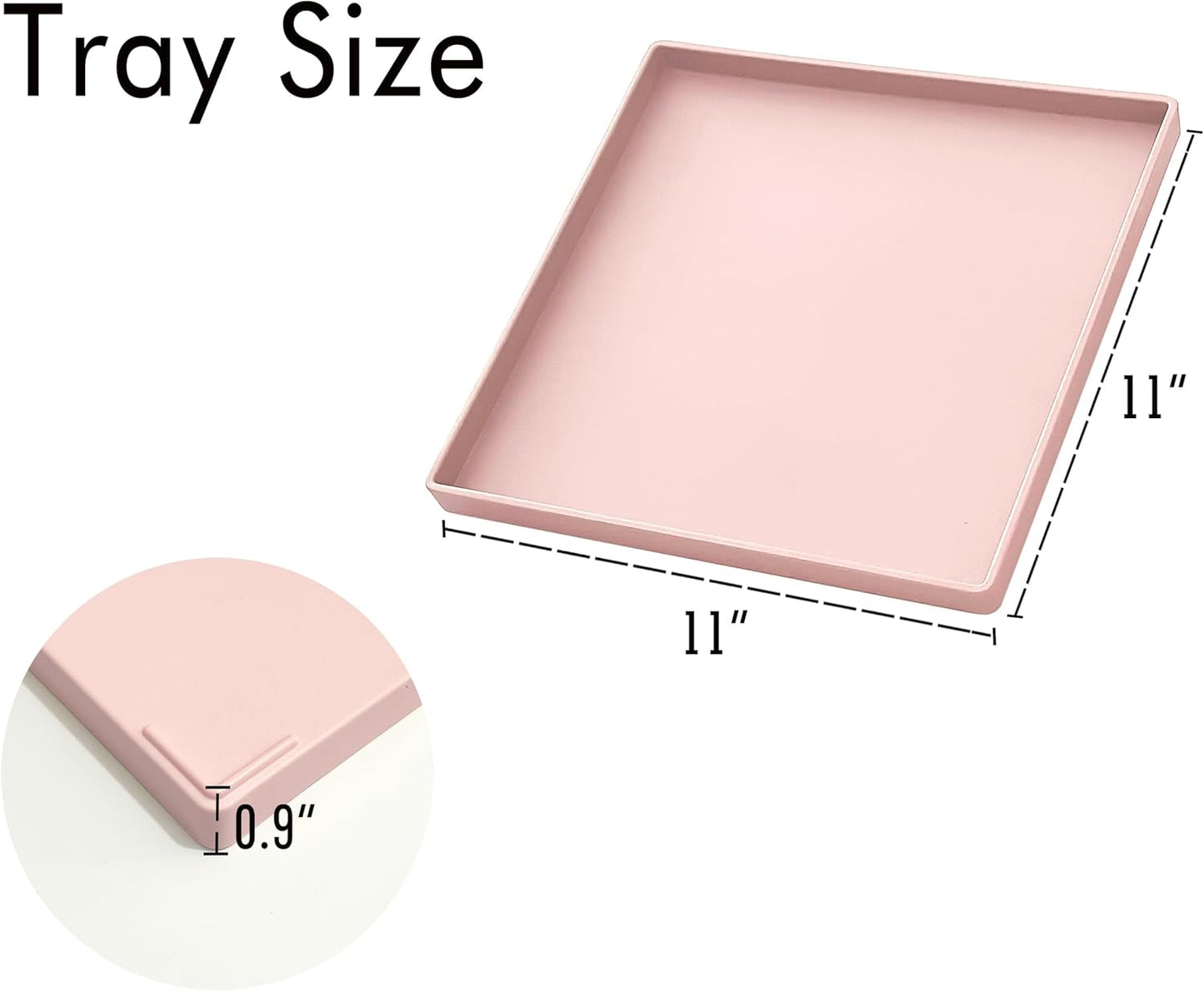 11 Inch Countertop, Pink Square Tray - Decorative Organizer Tray for Vanity, Bathroom Coffee Table & Ottoman |